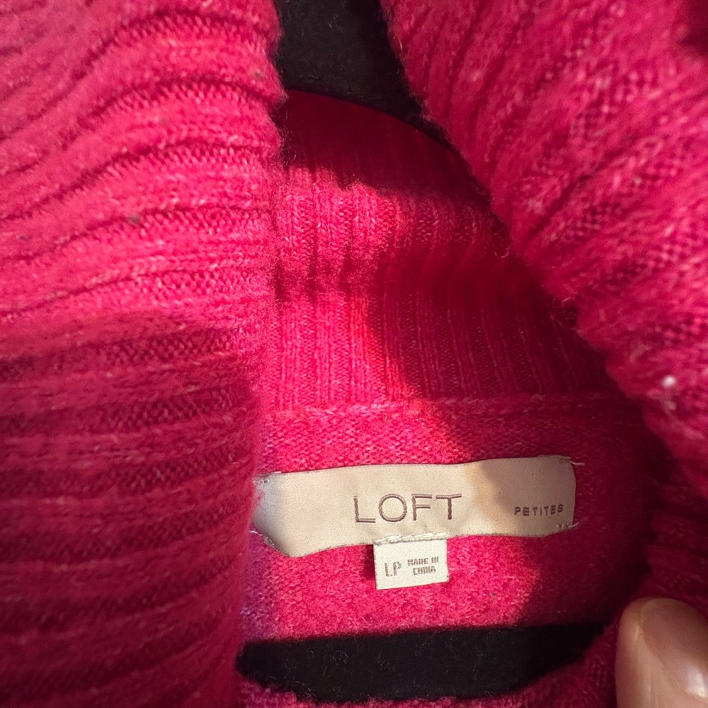 LOFT Pink Cowl Neck Sweater with Ribbed Texture